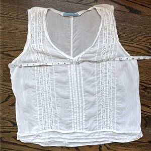 JOHNNY WAS White Top blouse tank pintuck lace details Boho Sleeveless LARGE
